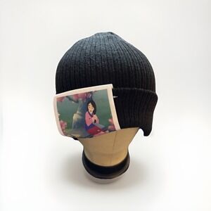 Disney Princess Mulan Graphic Ribbed Beanie OS Black Knit Kidcore Colorful